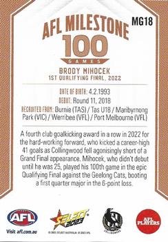 2023 Select AFL Footy Stars - AFL Milestones Games #MG18 Brody Mihocek Back